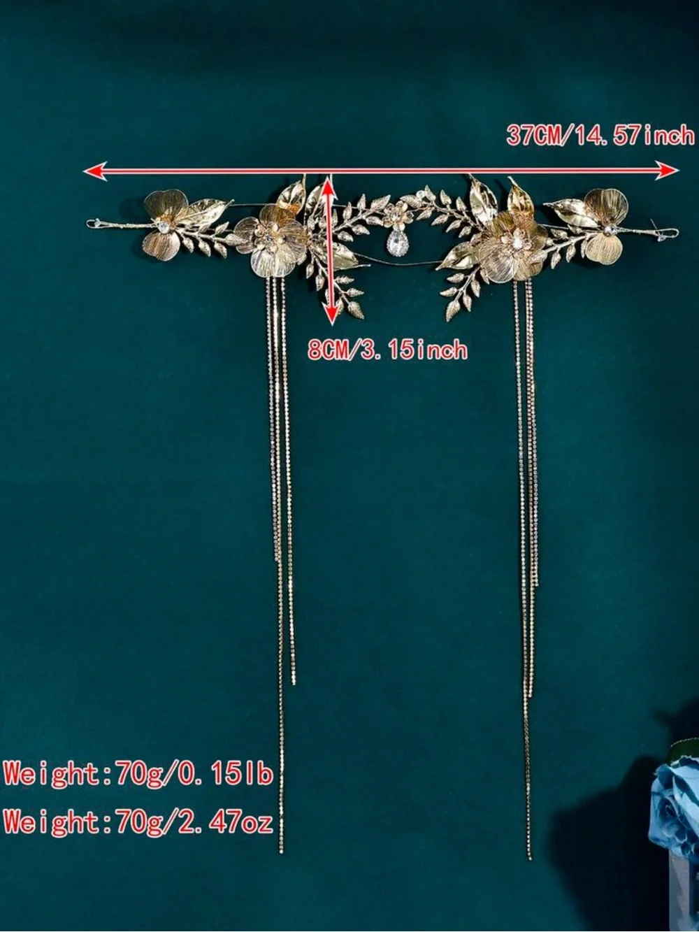 Bohemian Style Gold Long Tassel Bride Forehead Band Alloy Leaf Wedding Hair Acce